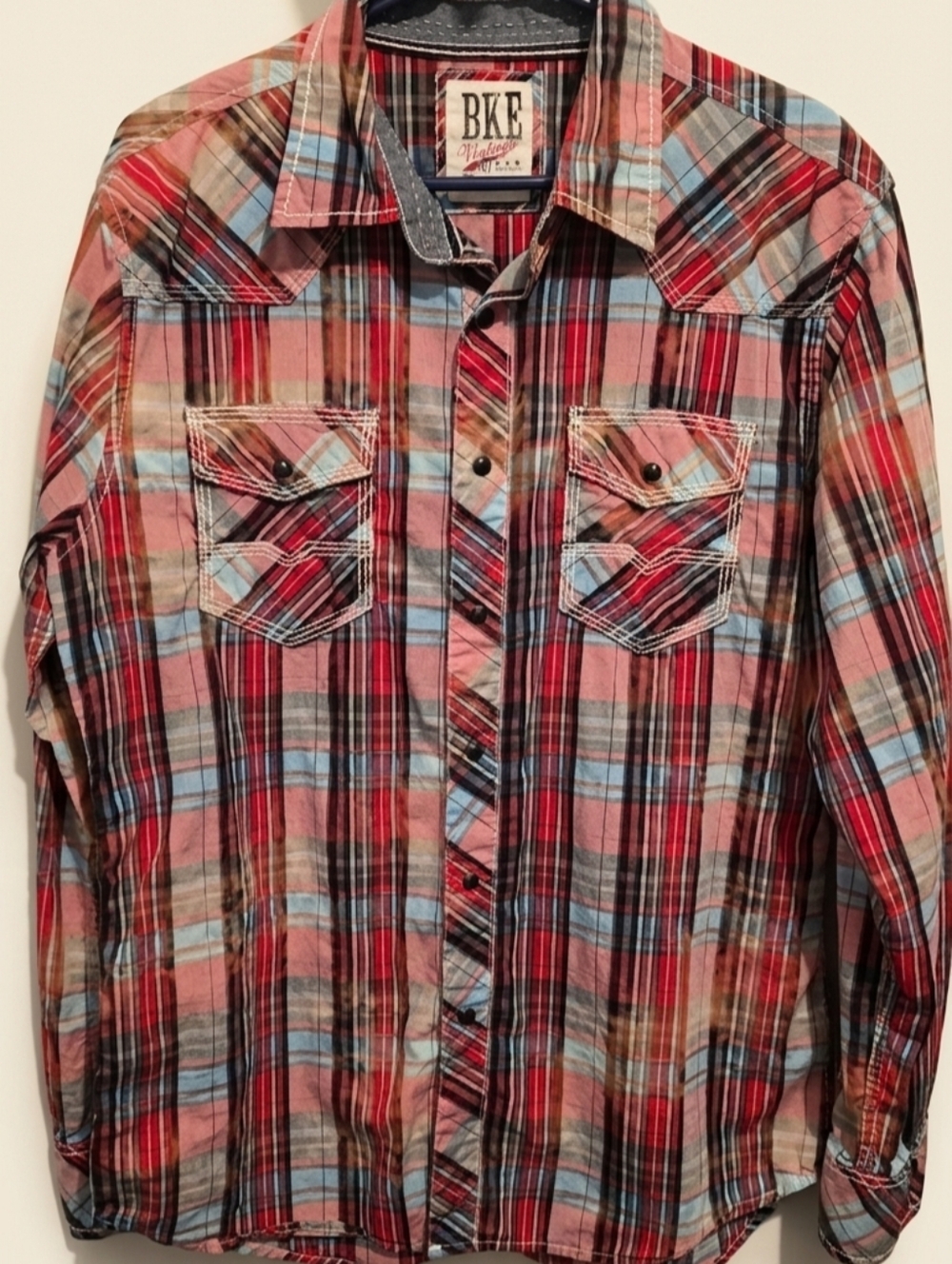 BKE Vintage Plaid Button-Up Shirt - Red, Blue & Brown